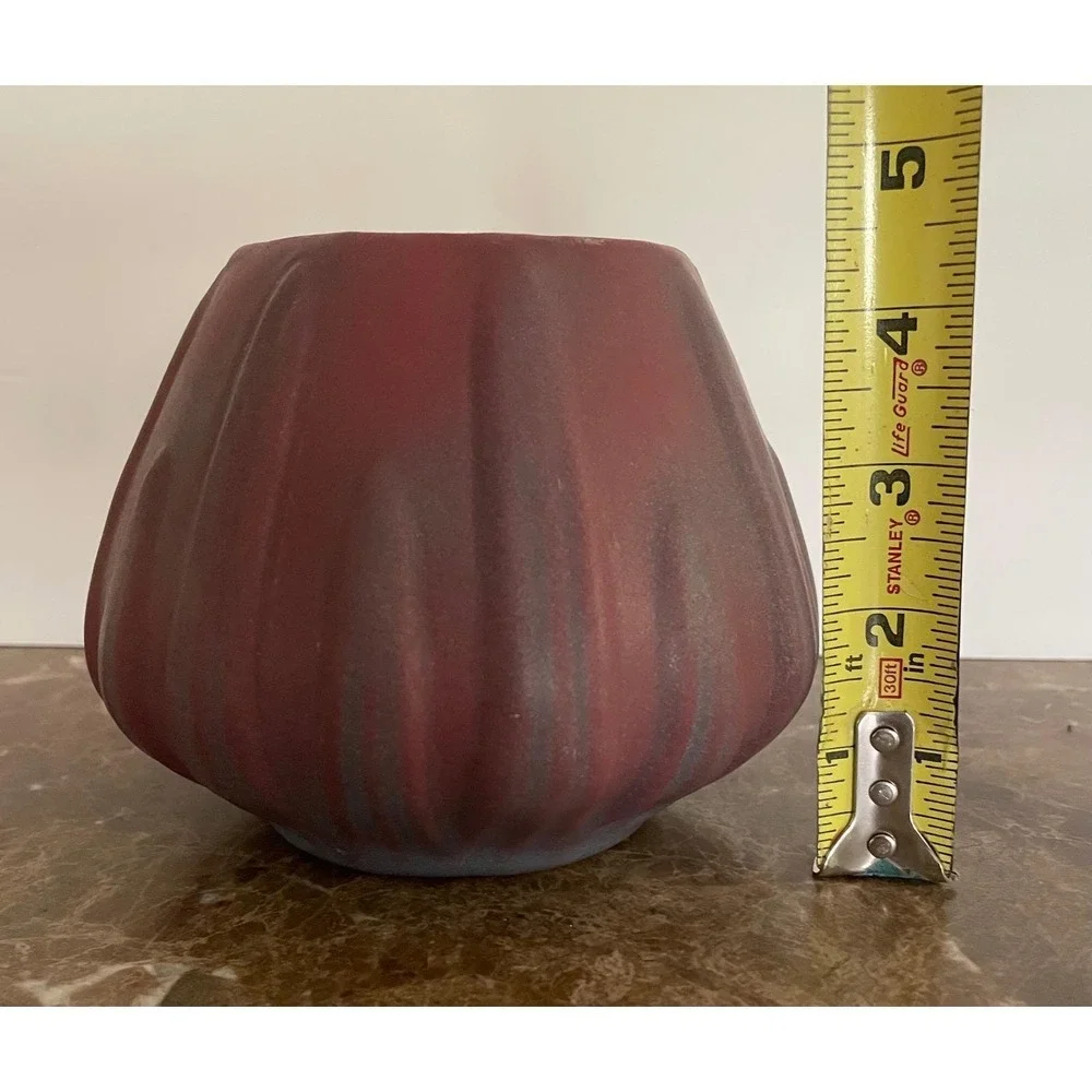 Vtg Van Briggle Art Pottery 1920s Mulberry Yucca Leaves Squat Vase Matte 4.5